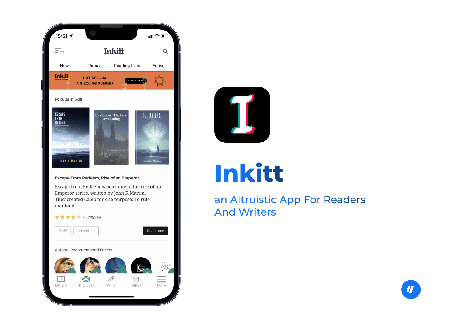 Inkitt app screenshot on the iPhone screen